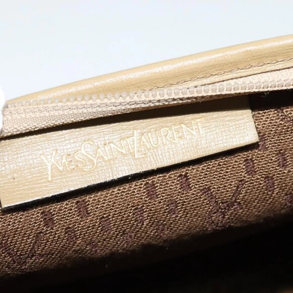 SAINT LAURENT Clutch Bag Canvas PVC Beige Gold Auth BA3959 - Picture 9 of 16